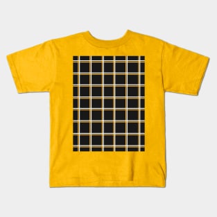 Black with Mustard Yellow Square Grid Kids T-Shirt